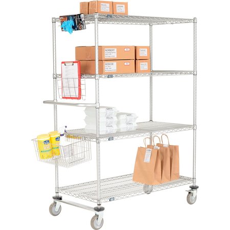 NEXEL Chrome Curbside Wire Truck w/4 Shelves & Polyurethane Casters, 54L x 18W x 69H CS18544C